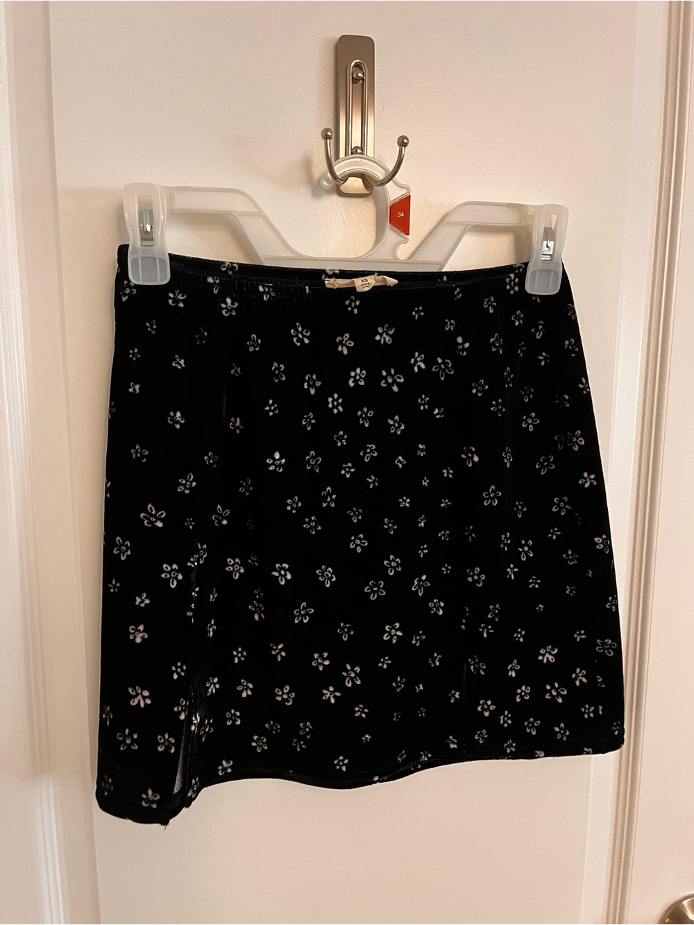 Black Velvet Mini Skirt with White Floral Print